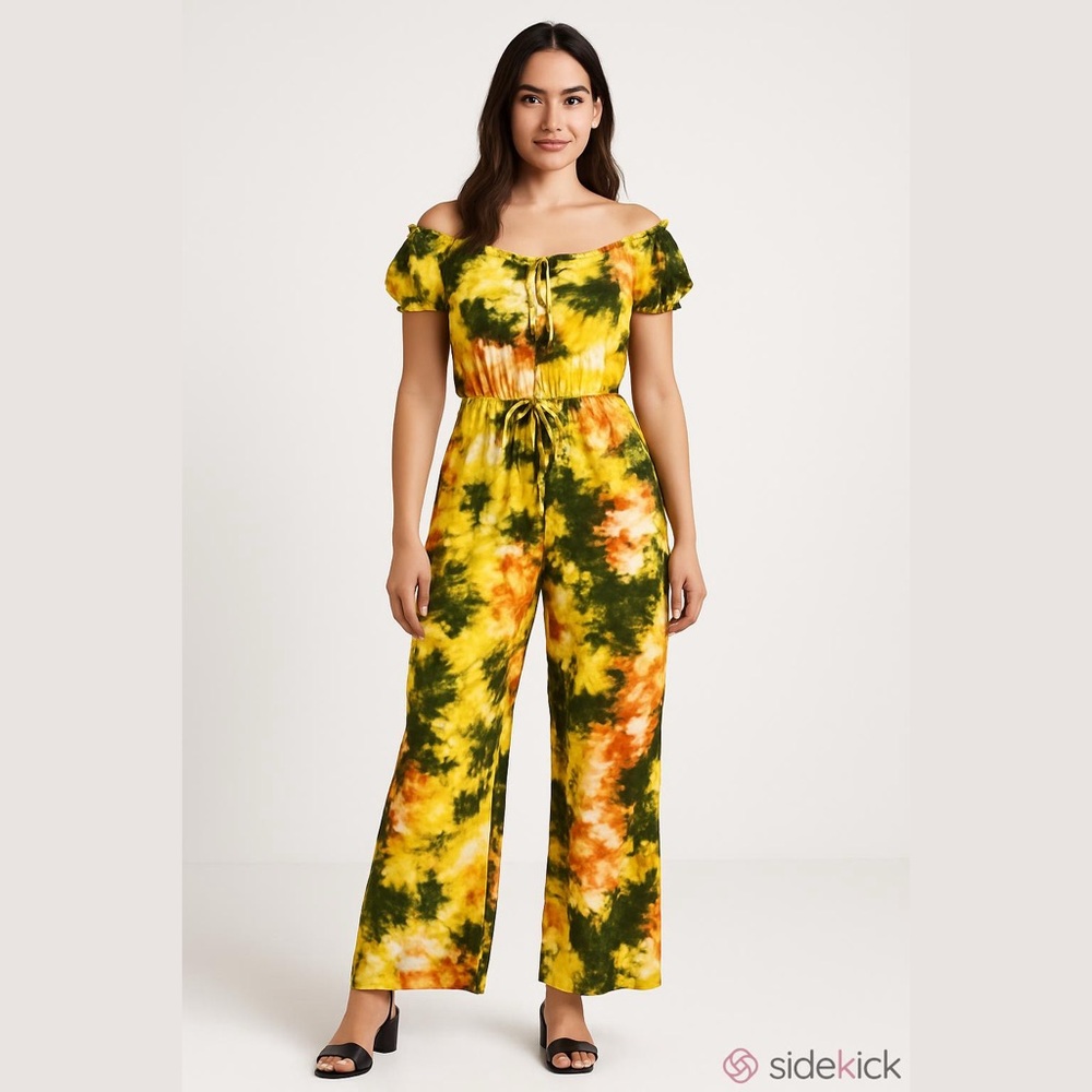 ✨Derek Heart Multicolor Tie-Dye Short Sleeve Flared Jumpsuit